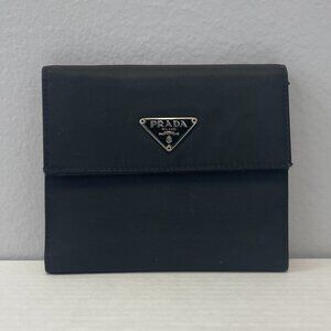 PRADA Tessuto Nylon Compact Tri-Fold Wallet in Black - Preowned